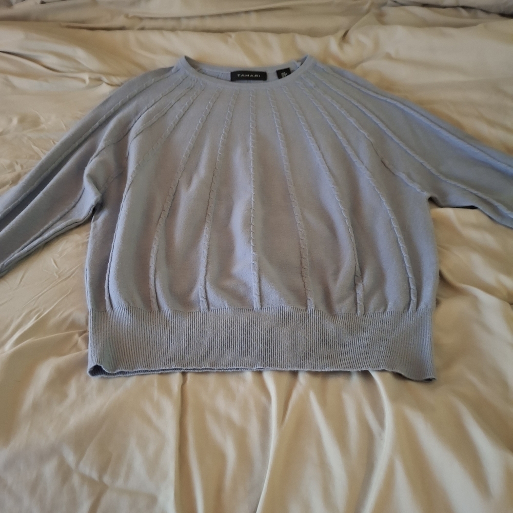 Tahari Women's Soft Blue Cable Knit Sweater - Picture 3 of 8